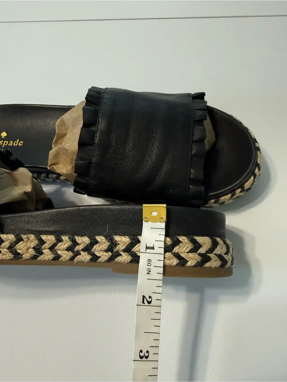 kate Spade Zahara Leather Sandals Black Slide Espadrille Platform Size 9.5 - Picture 14 of 16